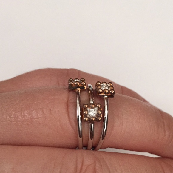 Sterling and rose multi row sapphire ring - Picture 2 of 7